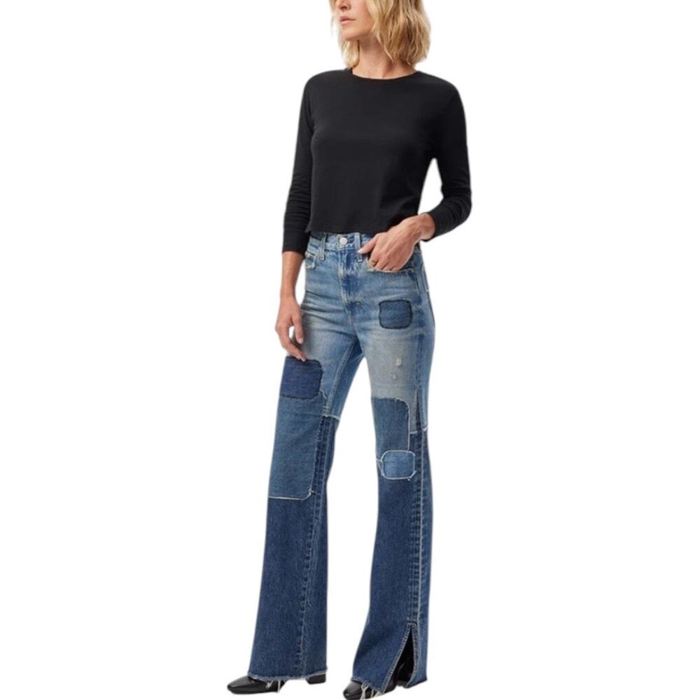 AMO Denim Jane Jeans Yesterday 24 Patchwork Flare Leg Repurposed Designer